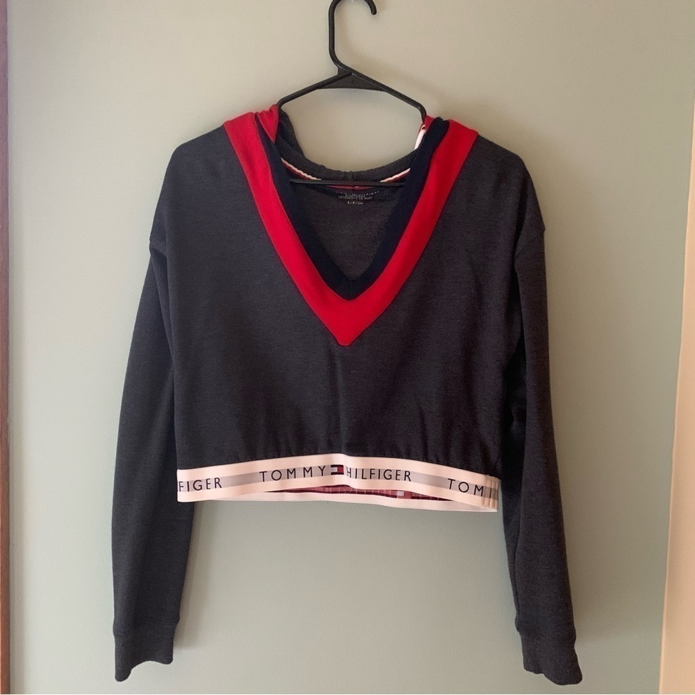 Tommy Hilfiger Logo Crop Pullover with hood. Size small.